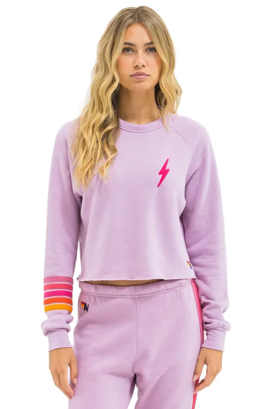 BOLT RUGBY STITCH CROPPED CREW SWEATSHIRT - MAUVE // MAGENTA ORANGE sold by Aviator Nation