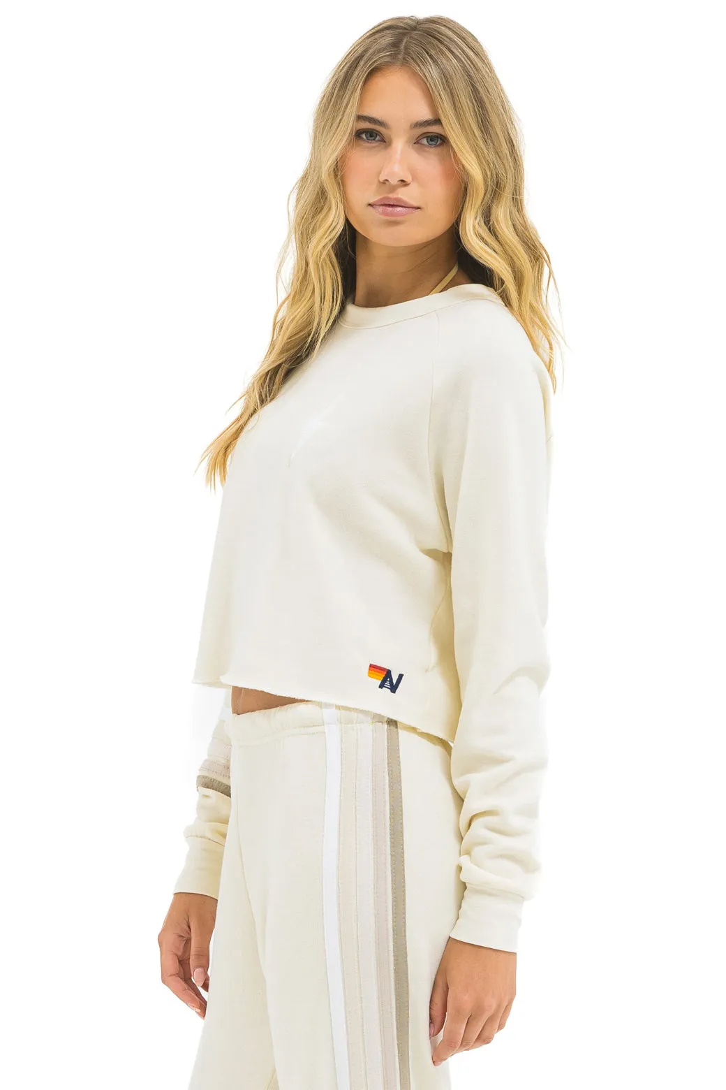 BOLT RUGBY STITCH CROPPED CREW SWEATSHIRT - VINTAGE WHITE // WHITE GREY sold by Aviator Nation product image thumbnail 3