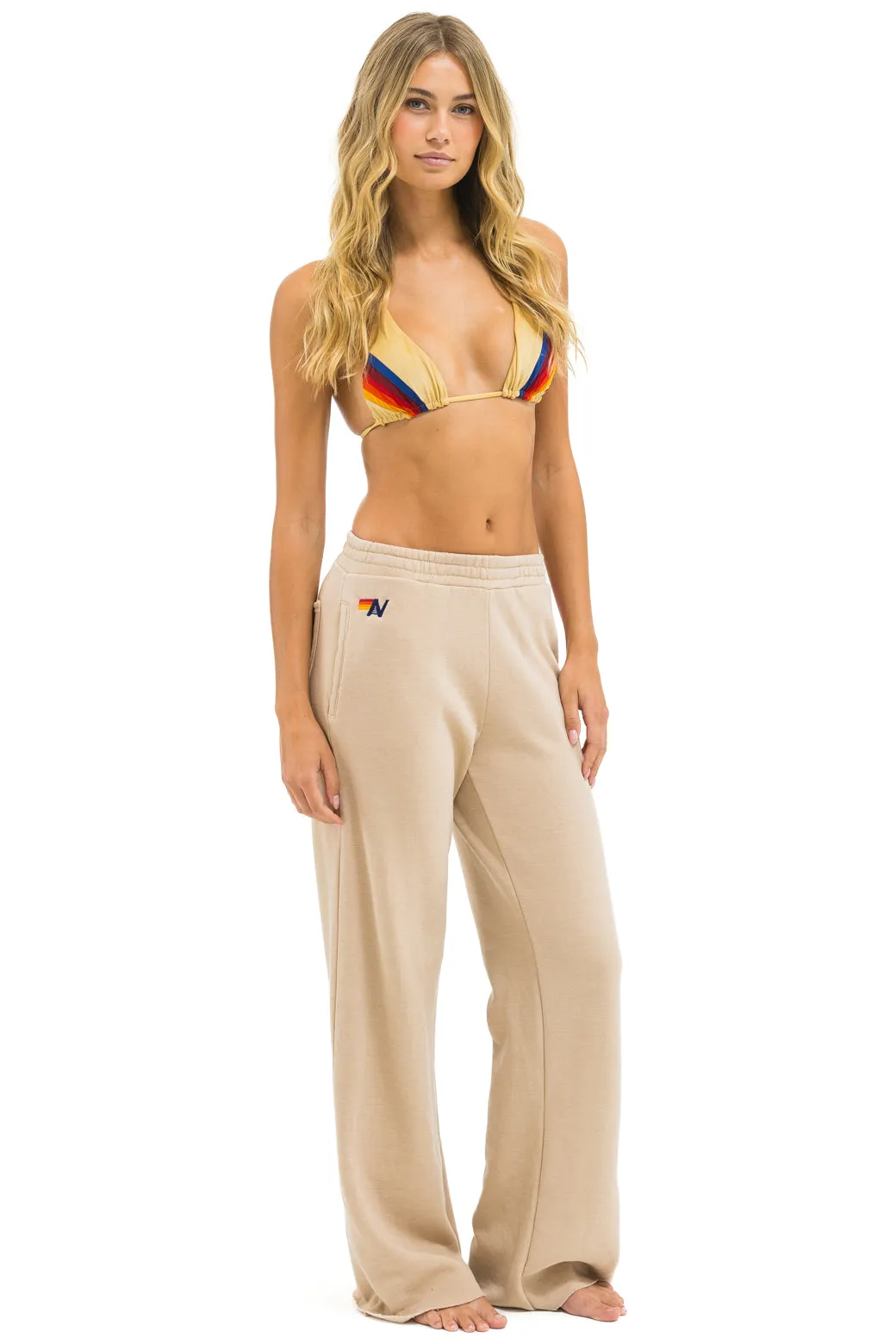5 STRIPE WIDE LEG POCKET SWEATPANTS - SAND // PINK sold by Aviator Nation product image thumbnail 3