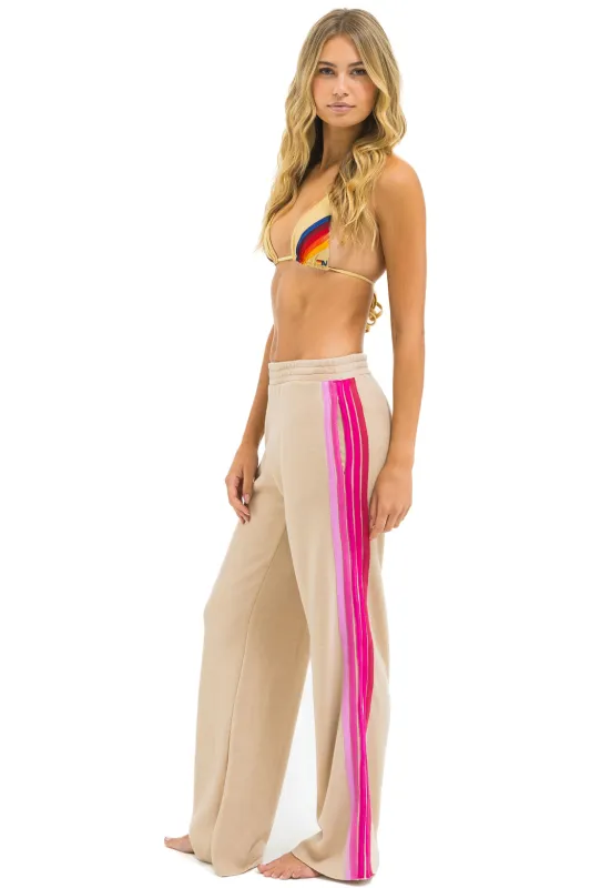 5 STRIPE WIDE LEG POCKET SWEATPANTS - SAND // PINK sold by Aviator Nation