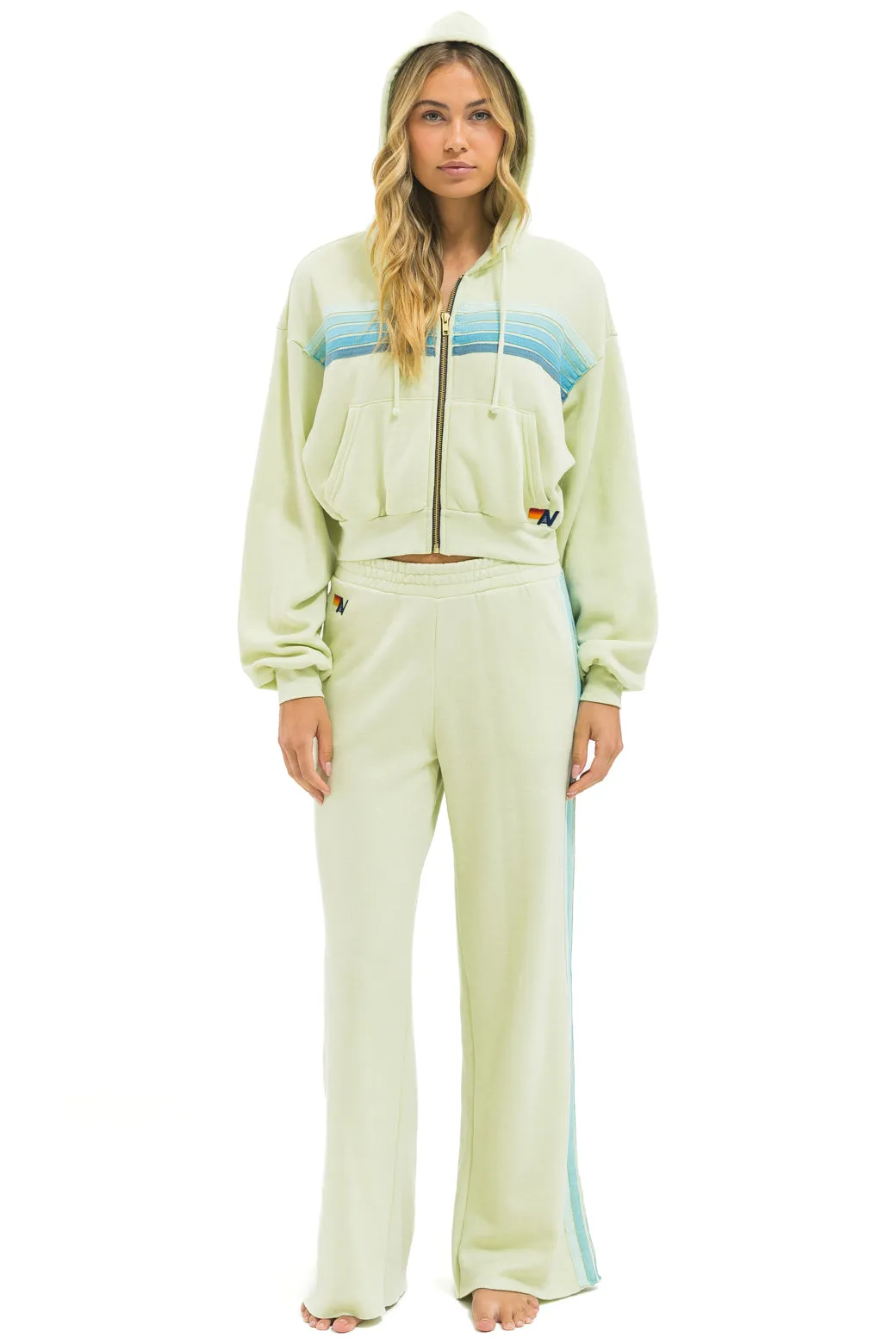 5 STRIPE CROPPED ZIP HOODIE RELAXED - LIME CREAM // SEAFOAM sold by Aviator Nation product image thumbnail 4