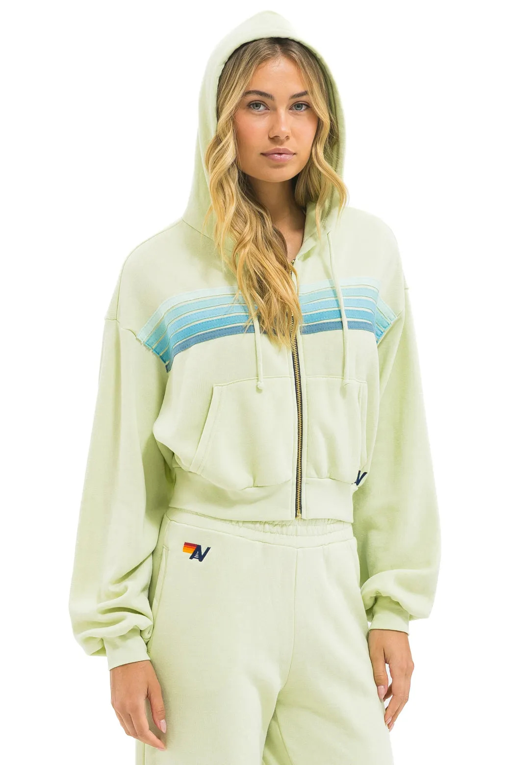 5 STRIPE CROPPED ZIP HOODIE RELAXED - LIME CREAM // SEAFOAM sold by Aviator Nation product image thumbnail 2