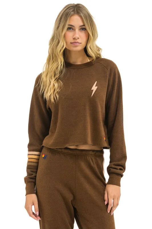 BOLT RUGBY STITCH CROPPED CREW SWEATSHIRT - CHOCOLATE // ESPRESSO sold by Aviator Nation