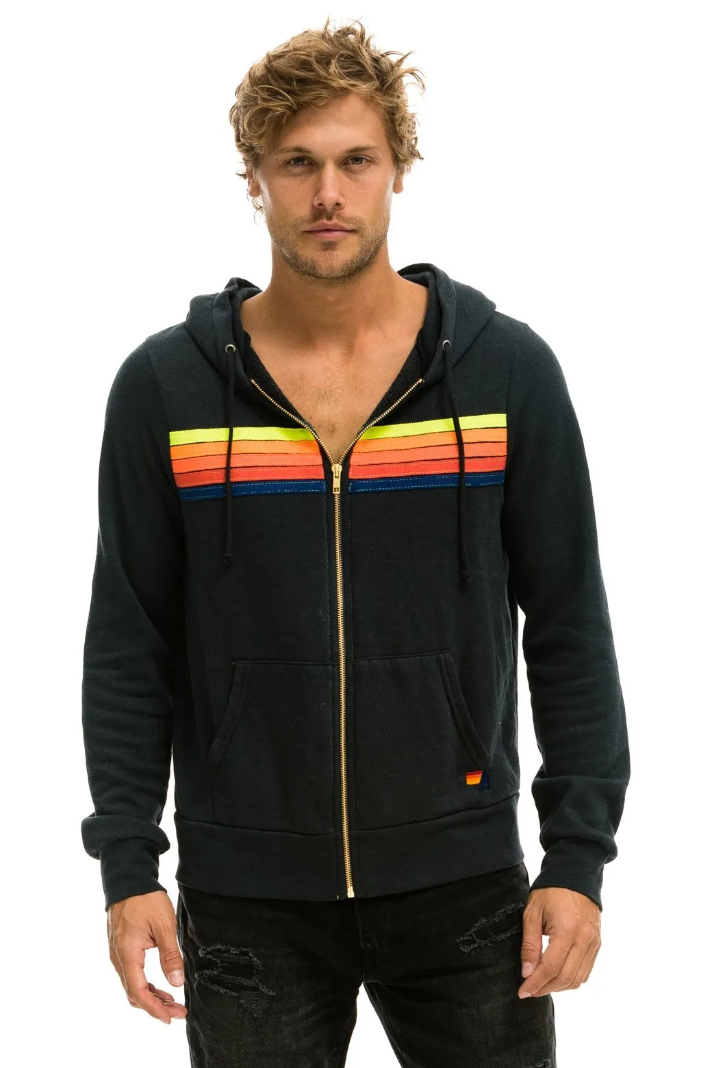 5 STRIPE HOODIE - CHARCOAL // NEON RAINBOW sold by Aviator Nation product image thumbnail 2