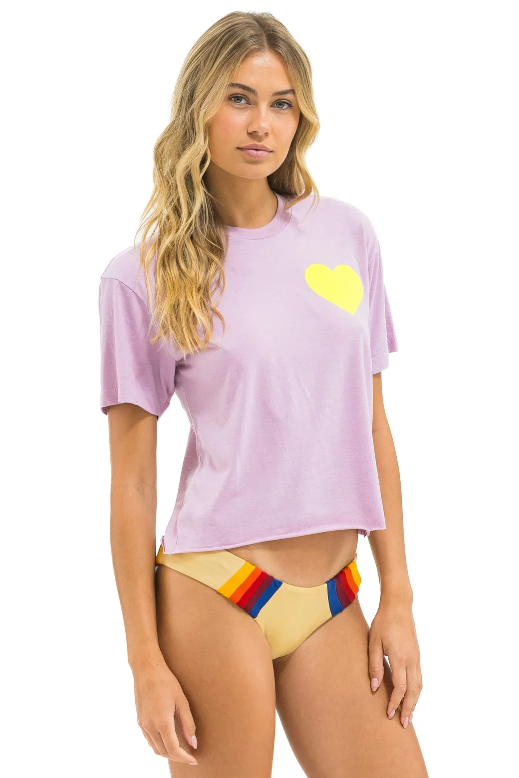 HEART PRINT BOYFRIEND TEE - MAUVE // NEON YELLOW sold by Aviator Nation product image thumbnail 4