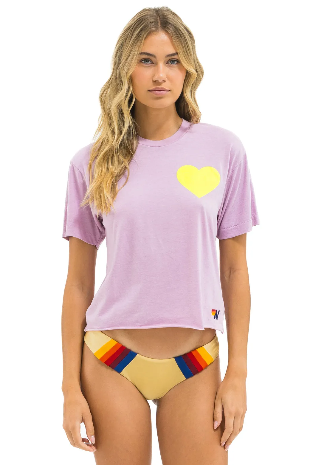HEART PRINT BOYFRIEND TEE - MAUVE // NEON YELLOW sold by Aviator Nation