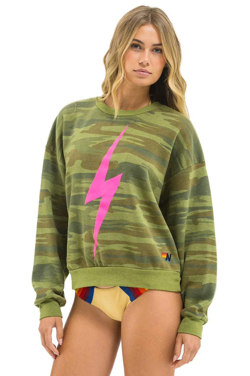 BOLT RELAXED CREW SWEATSHIRT - CAMO // NEON PINK sold by Aviator Nation product image thumbnail 2