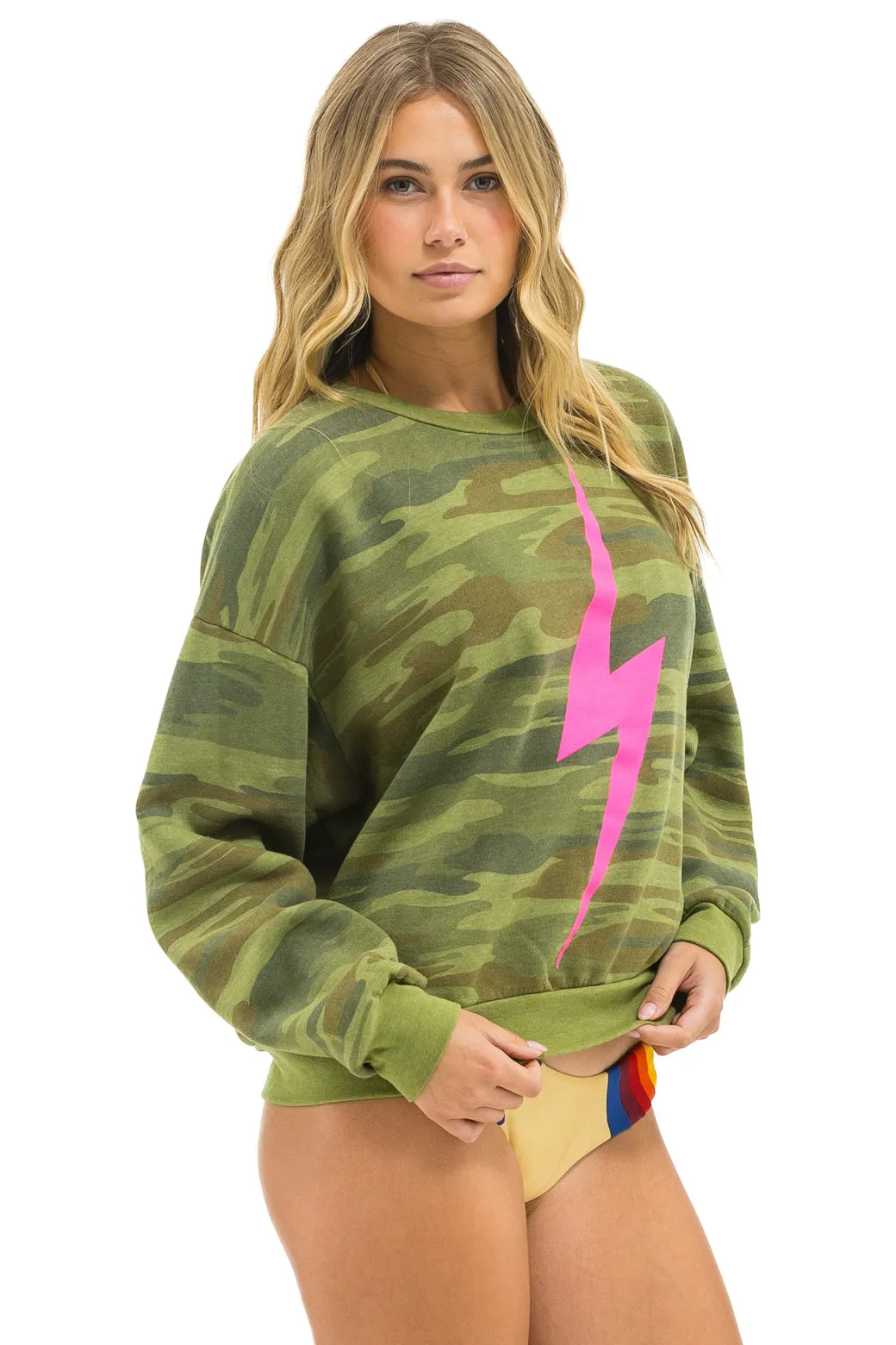 BOLT RELAXED CREW SWEATSHIRT - CAMO // NEON PINK sold by Aviator Nation product image thumbnail 4