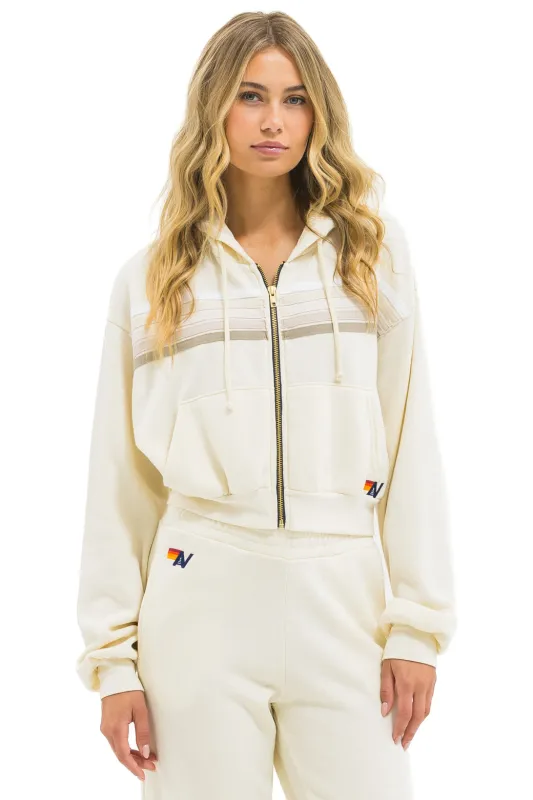 5 STRIPE CROPPED ZIP HOODIE RELAXED - VINTAGE WHITE // WHITE GREY sold by Aviator Nation