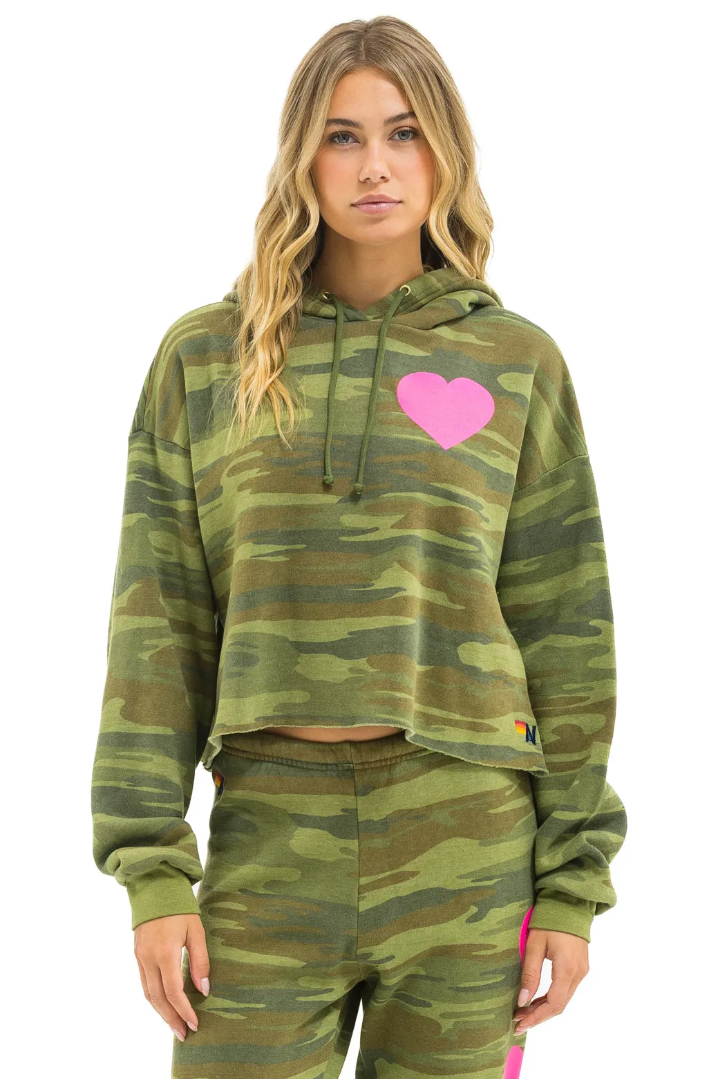 HEART RELAXED CROPPED PULLOVER HOODIE - CAMO // NEON PINK sold by Aviator Nation product image thumbnail 3