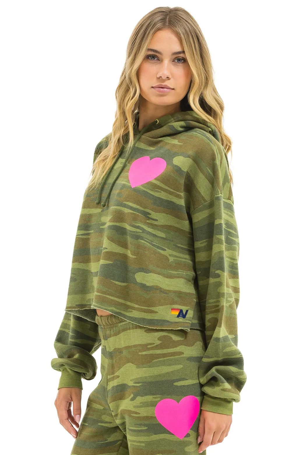 HEART RELAXED CROPPED PULLOVER HOODIE - CAMO // NEON PINK sold by Aviator Nation product image thumbnail 2