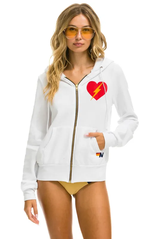 BOLT HEART ZIP HOODIE - WHITE sold by Aviator Nation