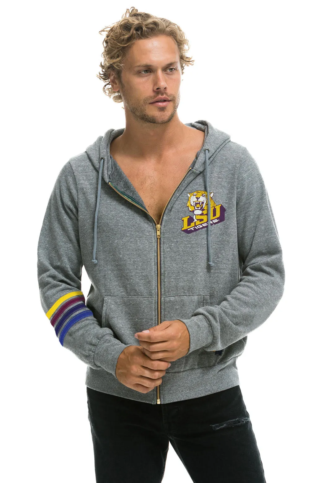 LSU BOLT ZIP HOODIE - HEATHER GREY sold by Aviator Nation product image thumbnail 3