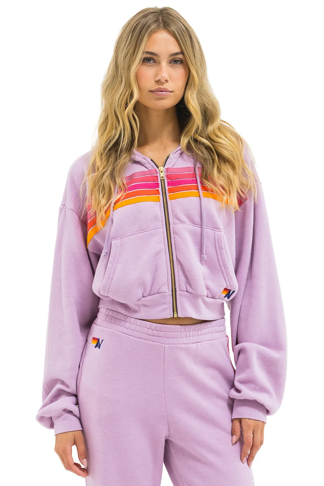 5 STRIPE CROPPED ZIP HOODIE RELAXED - MAUVE // MAGENTA // ORANGE sold by Aviator Nation product image thumbnail 5