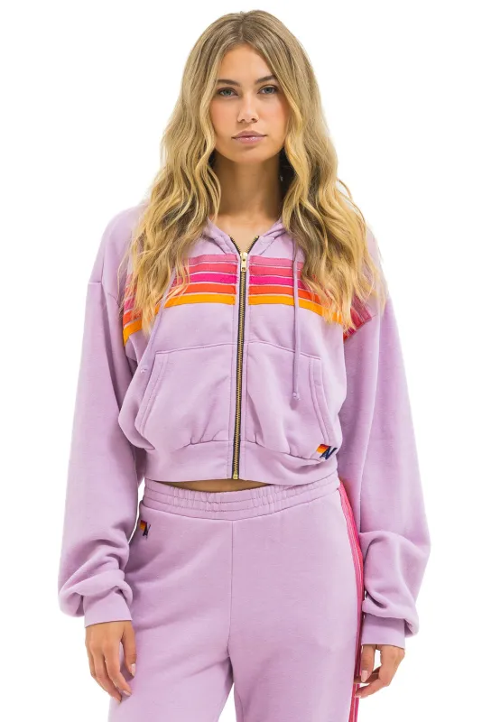 5 STRIPE CROPPED ZIP HOODIE RELAXED - MAUVE // MAGENTA // ORANGE sold by Aviator Nation