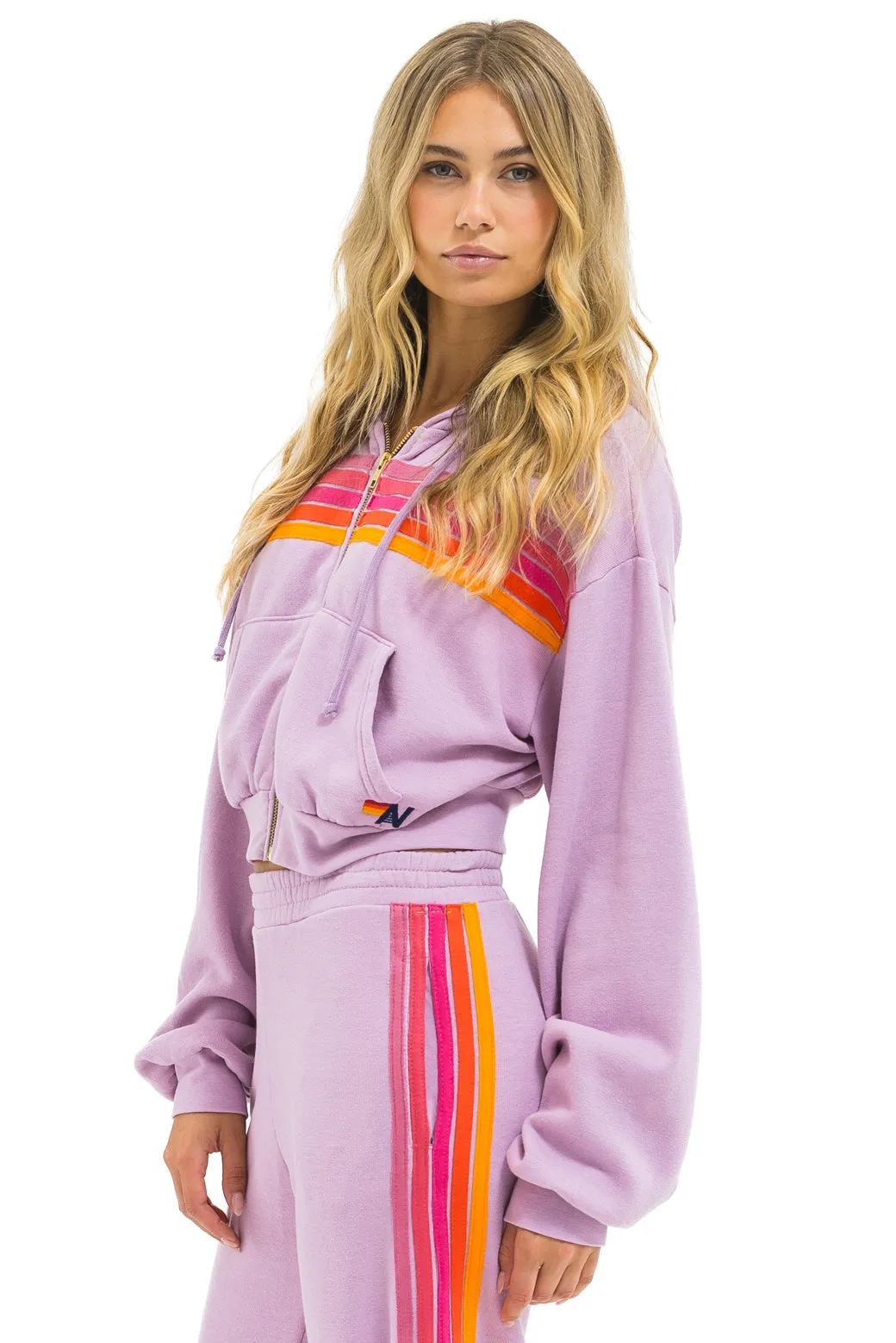 5 STRIPE CROPPED ZIP HOODIE RELAXED - MAUVE // MAGENTA // ORANGE sold by Aviator Nation product image thumbnail 3