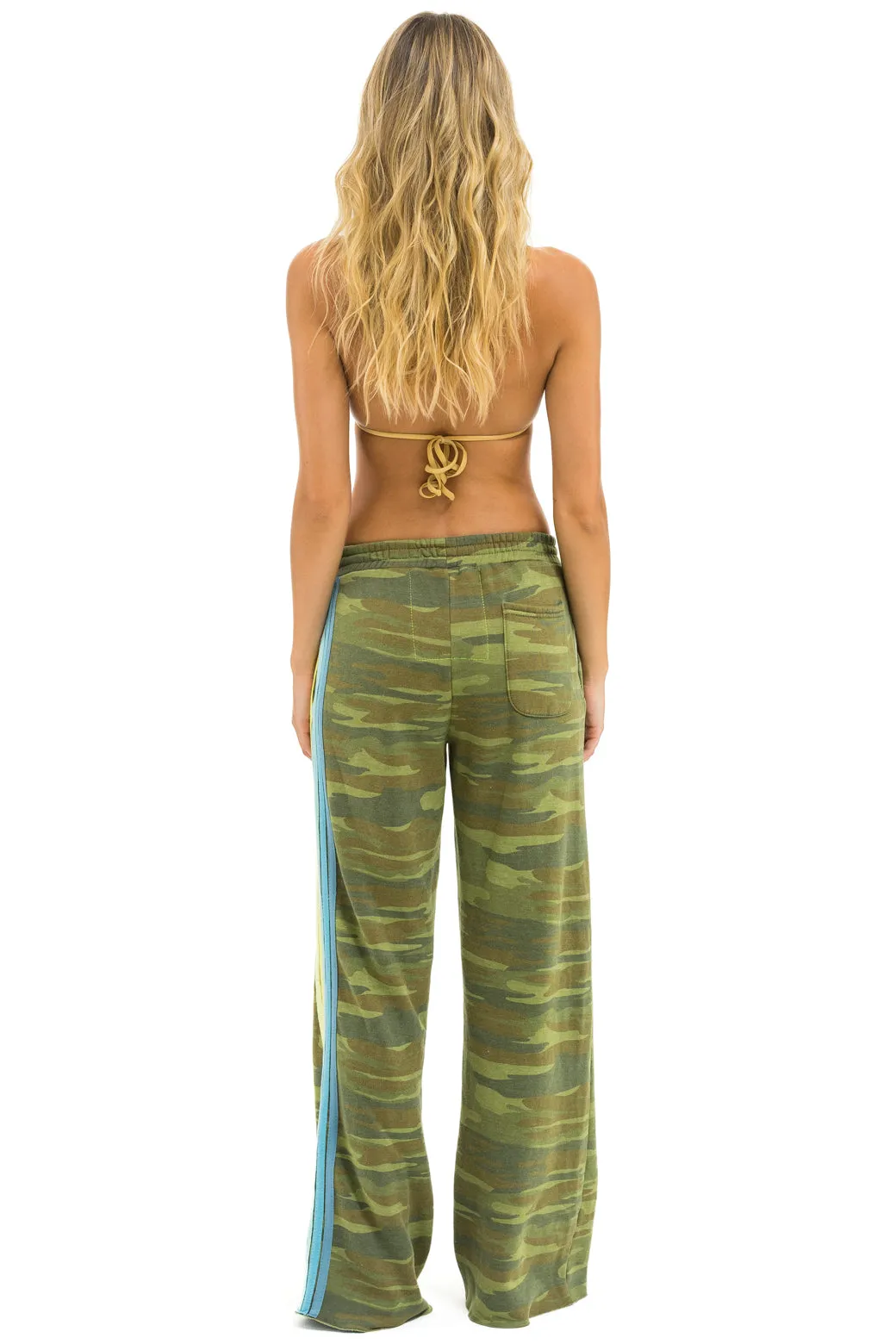 5 STRIPE WIDE LEG POCKET SWEATPANTS - CAMO // LIME // AQUA sold by Aviator Nation product image thumbnail 4