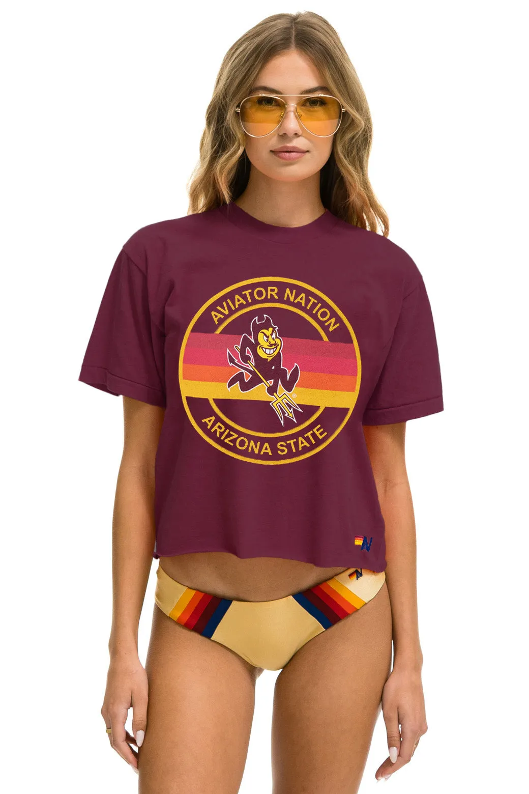 ASU BOLT BOYFRIEND TEE - MAROON sold by Aviator Nation