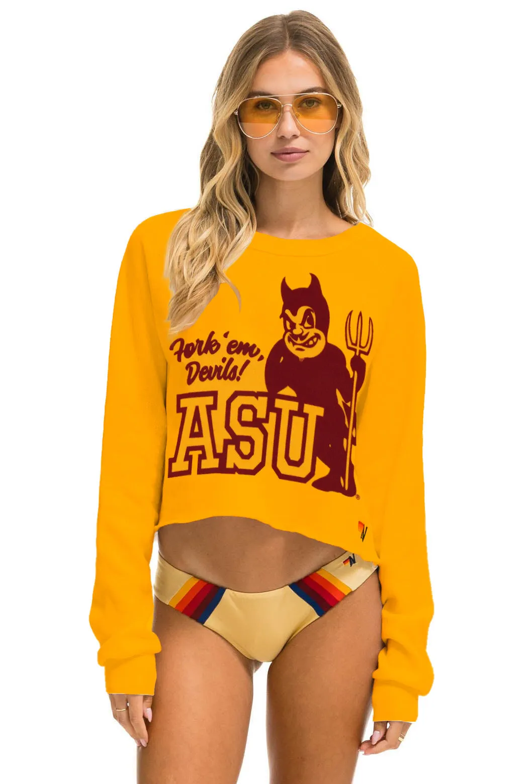ASU VINTAGE DEVIL CROPPED CREW SWEATSHIRT - GOLD sold by Aviator Nation