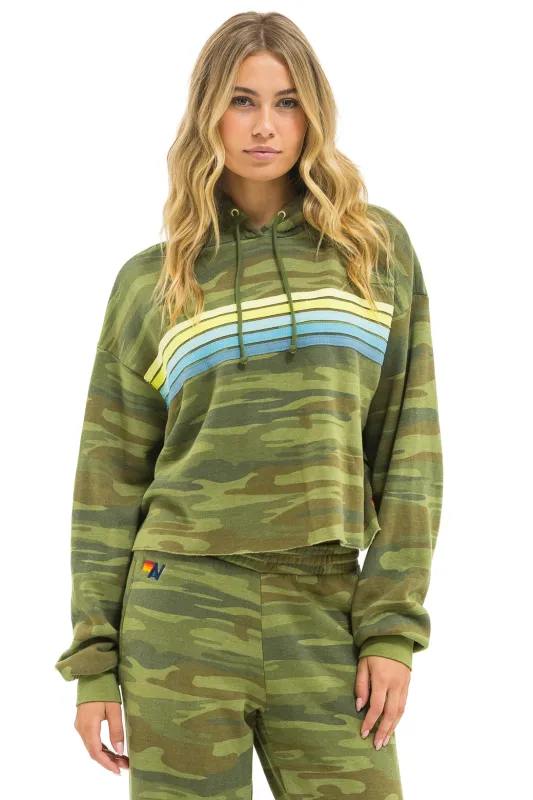 5 STRIPE RELAXED CROPPED PULLOVER HOODIE - CAMO // LIME // AQUA sold by Aviator Nation