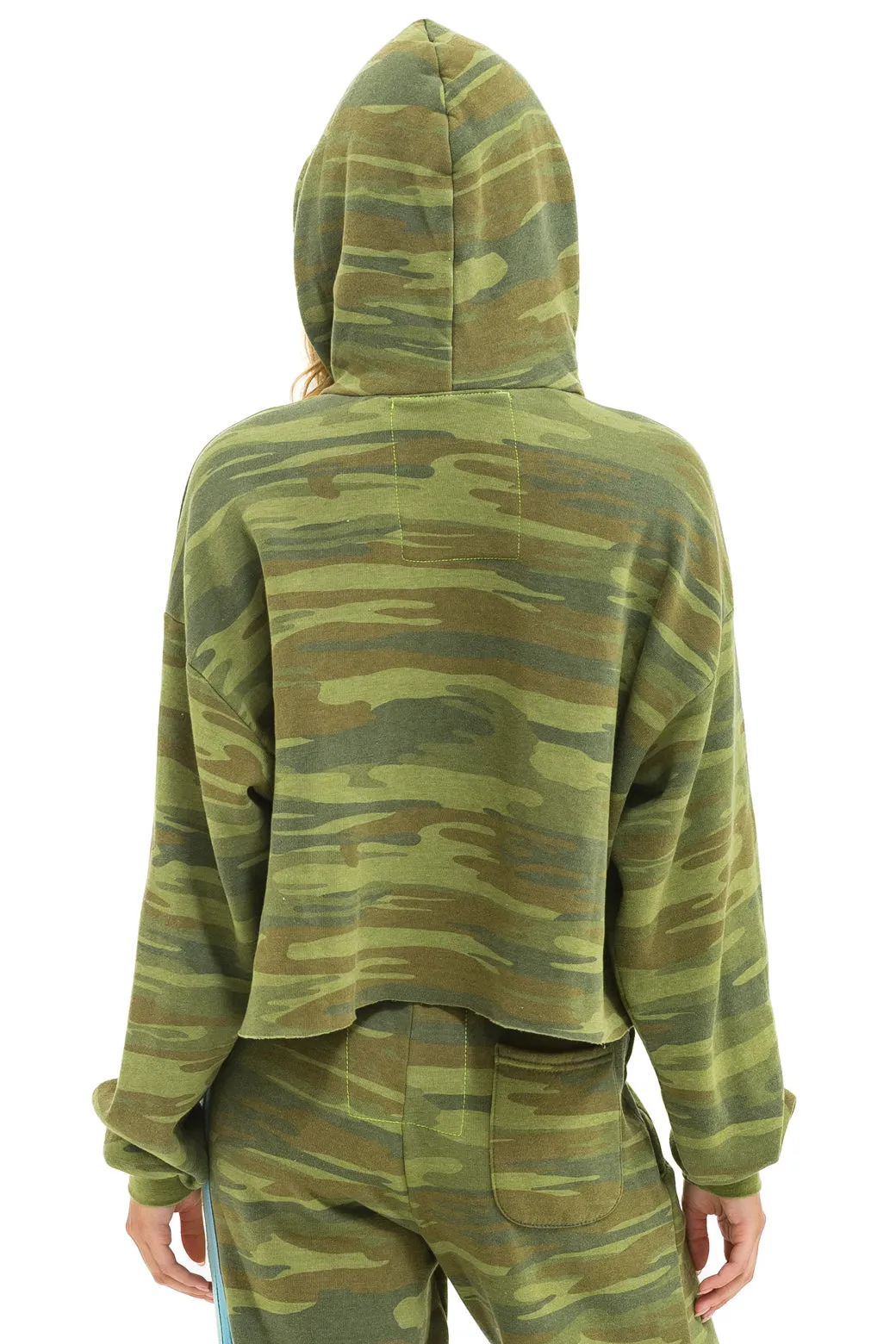 5 STRIPE RELAXED CROPPED PULLOVER HOODIE - CAMO // LIME // AQUA sold by Aviator Nation product image thumbnail 3