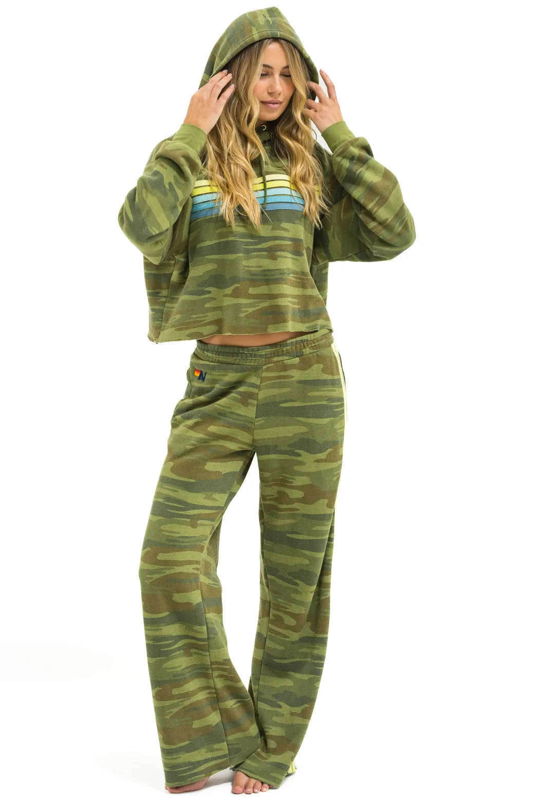 5 STRIPE RELAXED CROPPED PULLOVER HOODIE - CAMO // LIME // AQUA sold by Aviator Nation product image thumbnail 5
