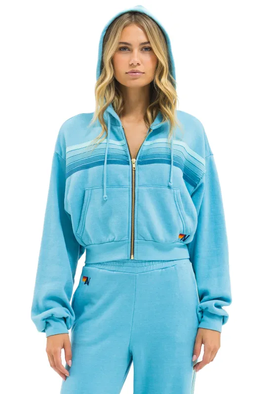 5 STRIPE CROPPED ZIP HOODIE RELAXED - AQUA // AQUA sold by Aviator Nation