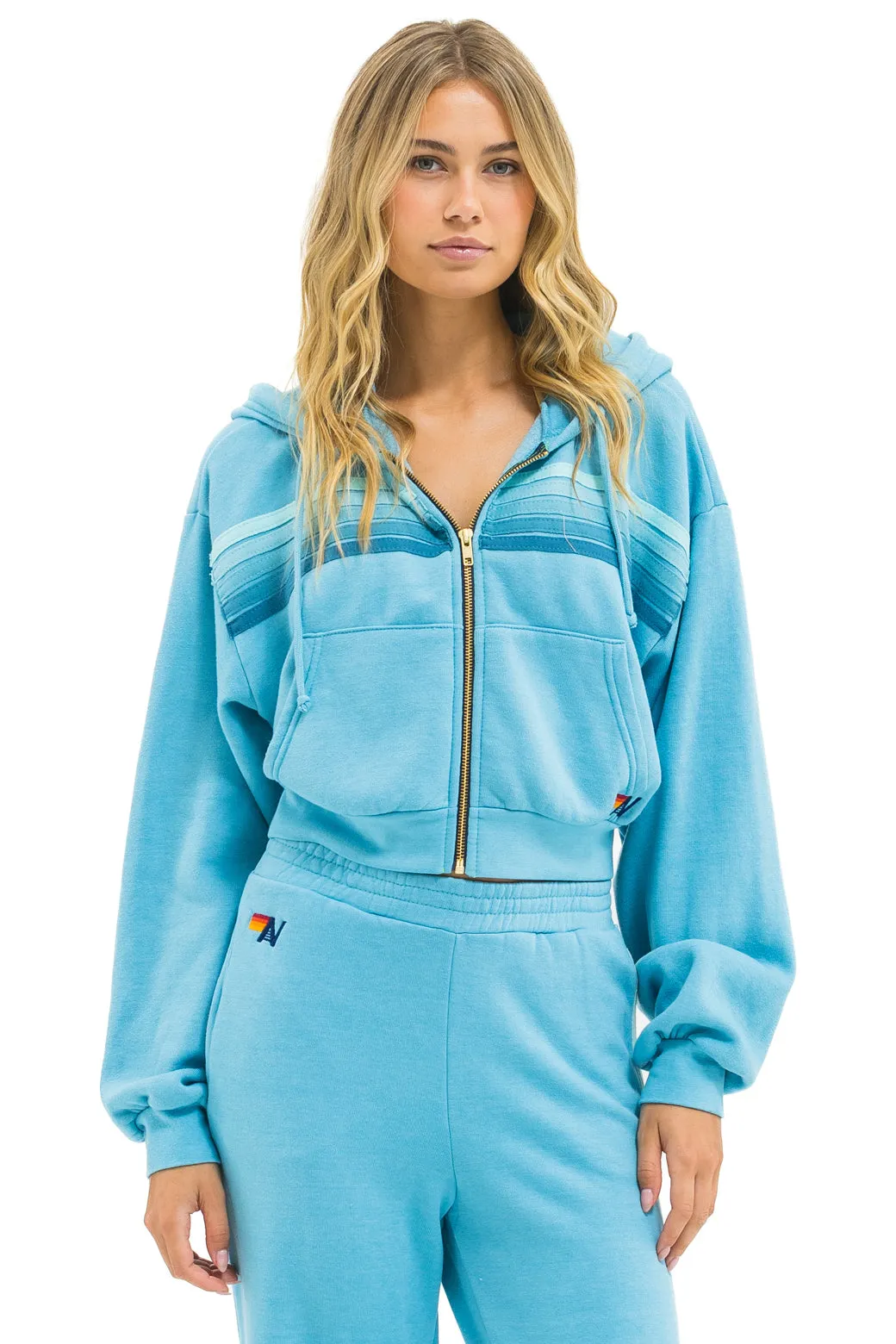 5 STRIPE CROPPED ZIP HOODIE RELAXED - AQUA // AQUA sold by Aviator Nation product image thumbnail 2