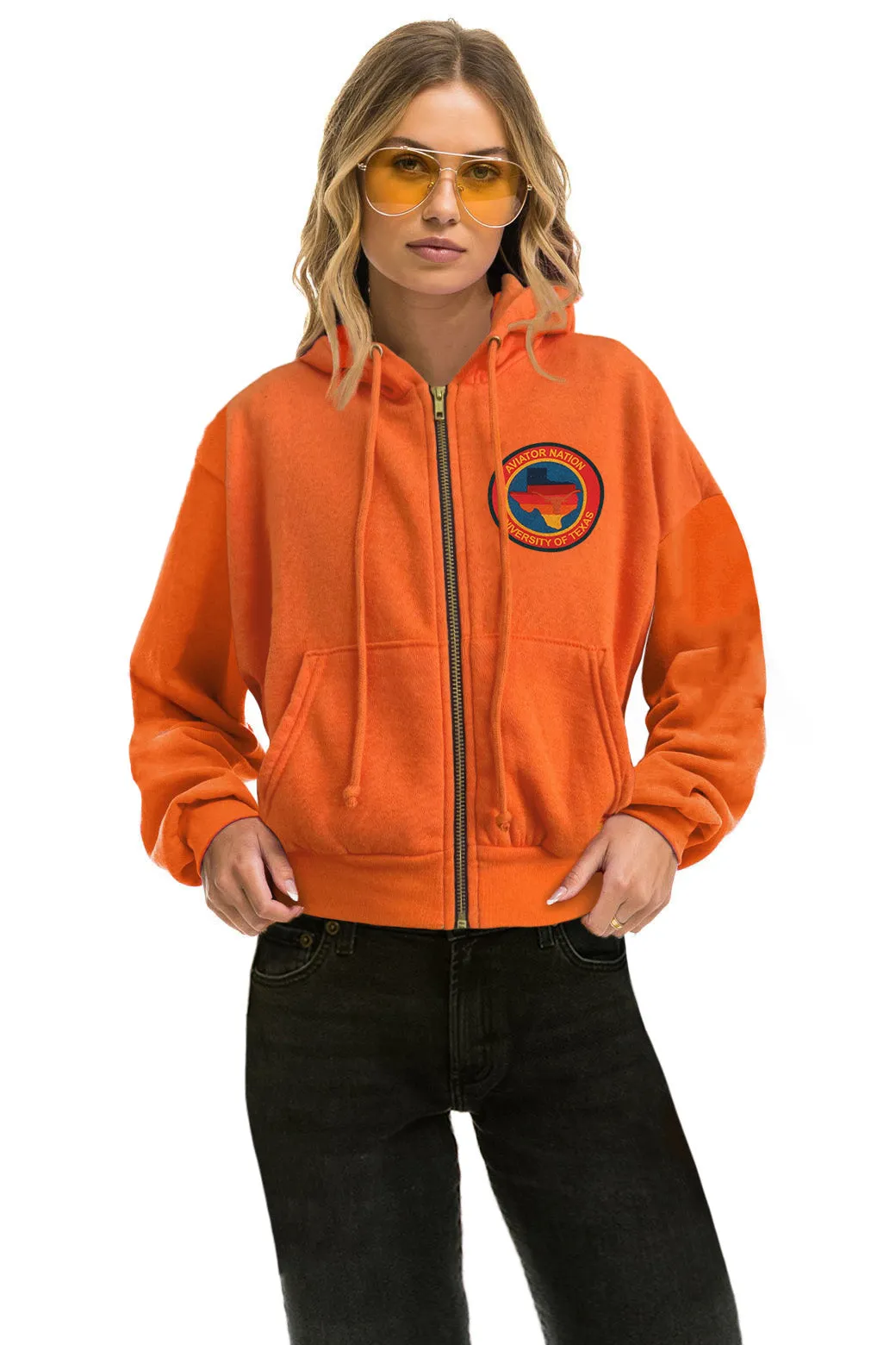 UNIVERSITY OF TEXAS LONGHORNS RELAXED CIRCLE CROPPED HOODIE - BURNT ORANGE sold by Aviator Nation