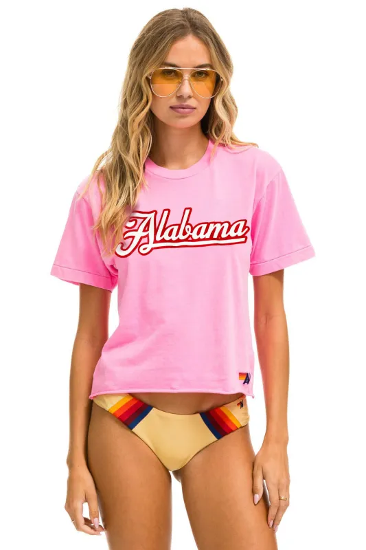 UNIVERSITY OF ALABAMA BOLT SCRIPT BOYFRIEND TEE - NEON PINK sold by Aviator Nation