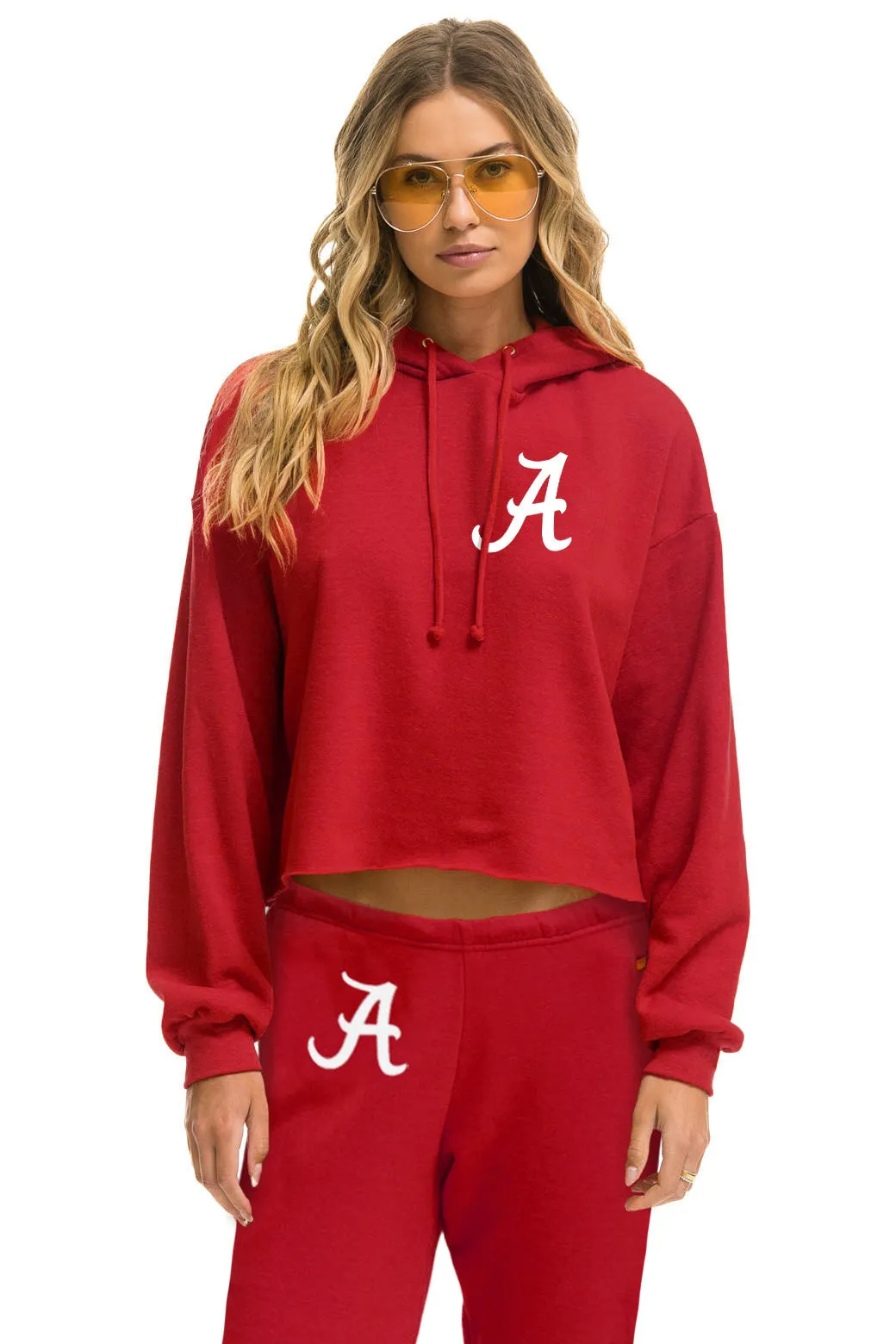 UNIVERSITY OF ALABAMA CROPPED PULLOVER HOODIE - CRIMSON sold by Aviator Nation