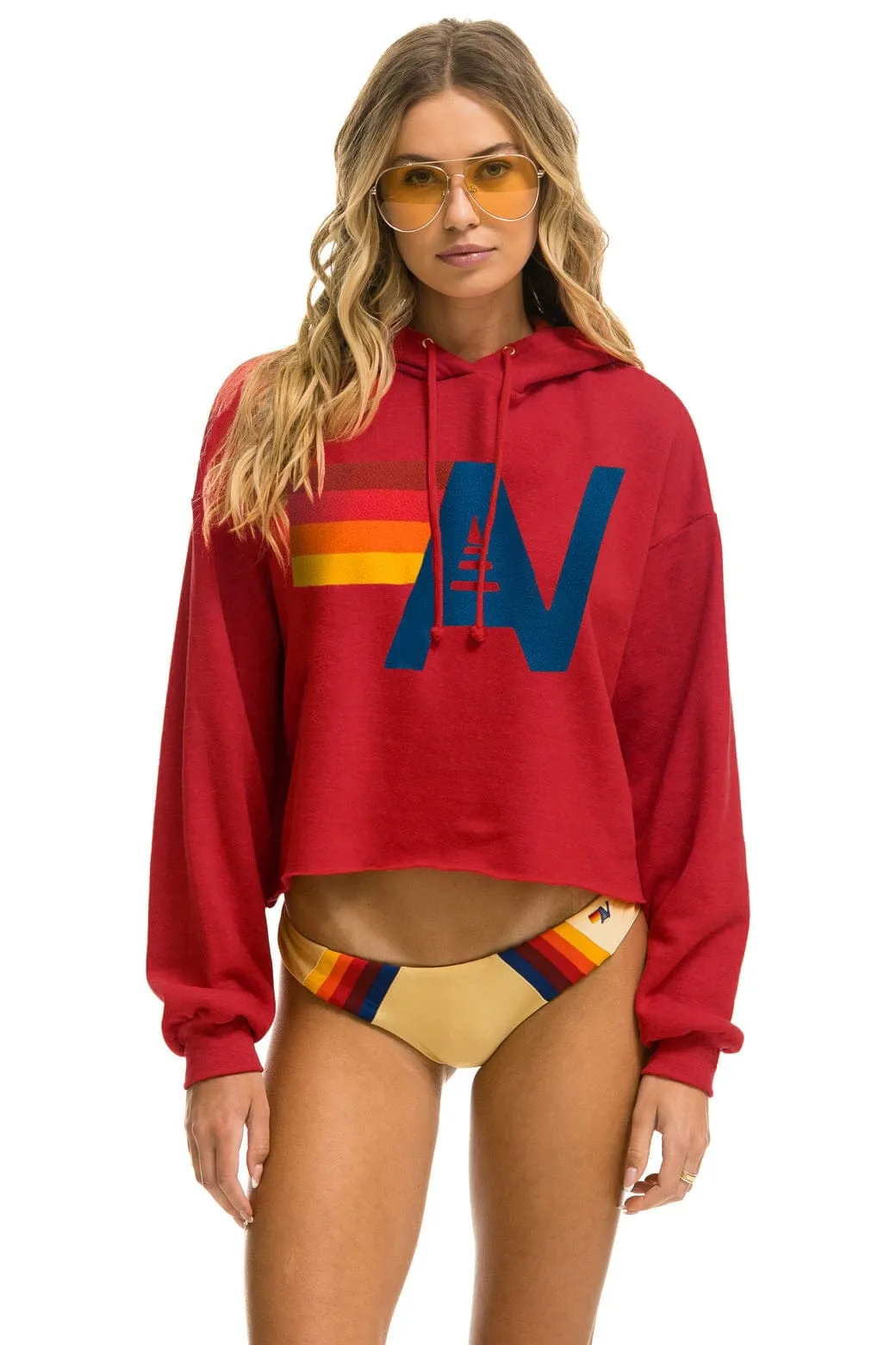 LOGO CROPPED PULLOVER HOODIE - CRIMSON sold by Aviator Nation