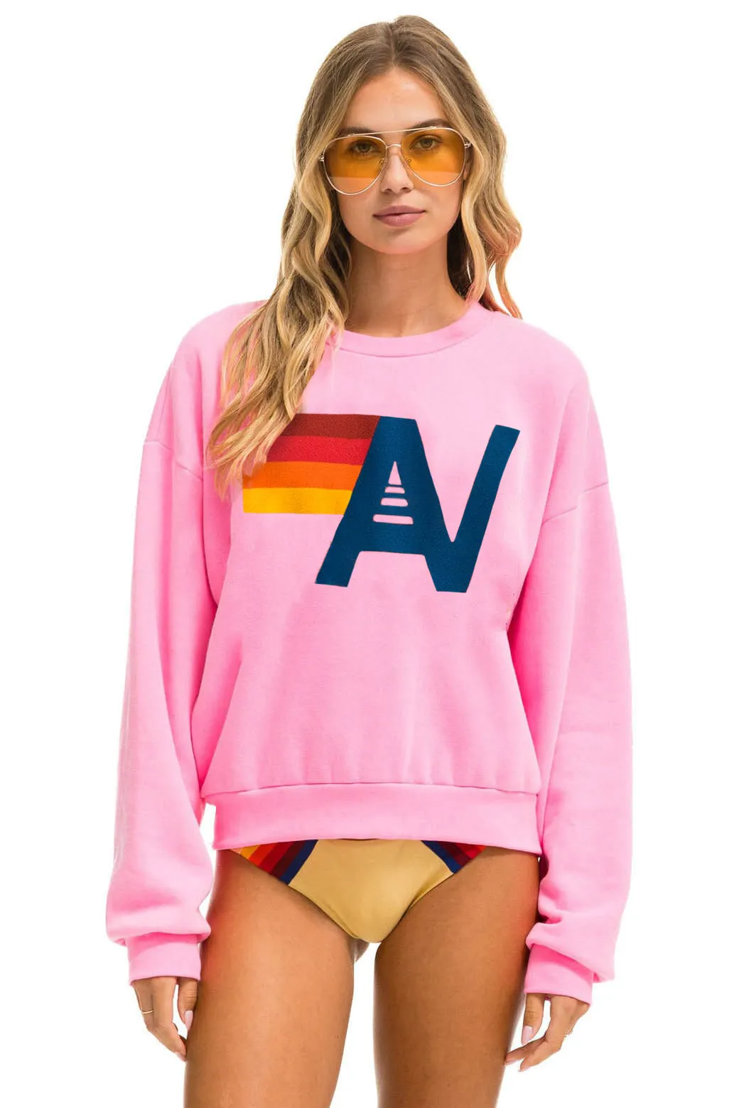 LOGO RELAXED CREW SWEATSHIRT - NEON PINK sold by Aviator Nation