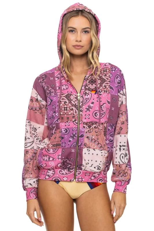 BANDANA QUILTED RELAXED ZIP HOODIE - PINK sold by Aviator Nation