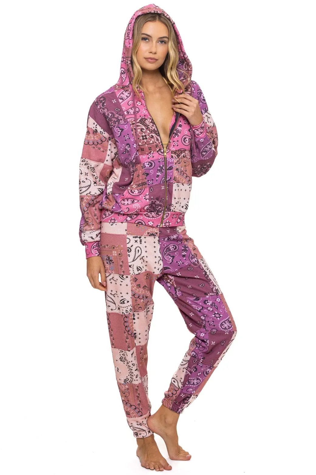 BANDANA QUILTED RELAXED ZIP HOODIE - PINK sold by Aviator Nation product image thumbnail 3