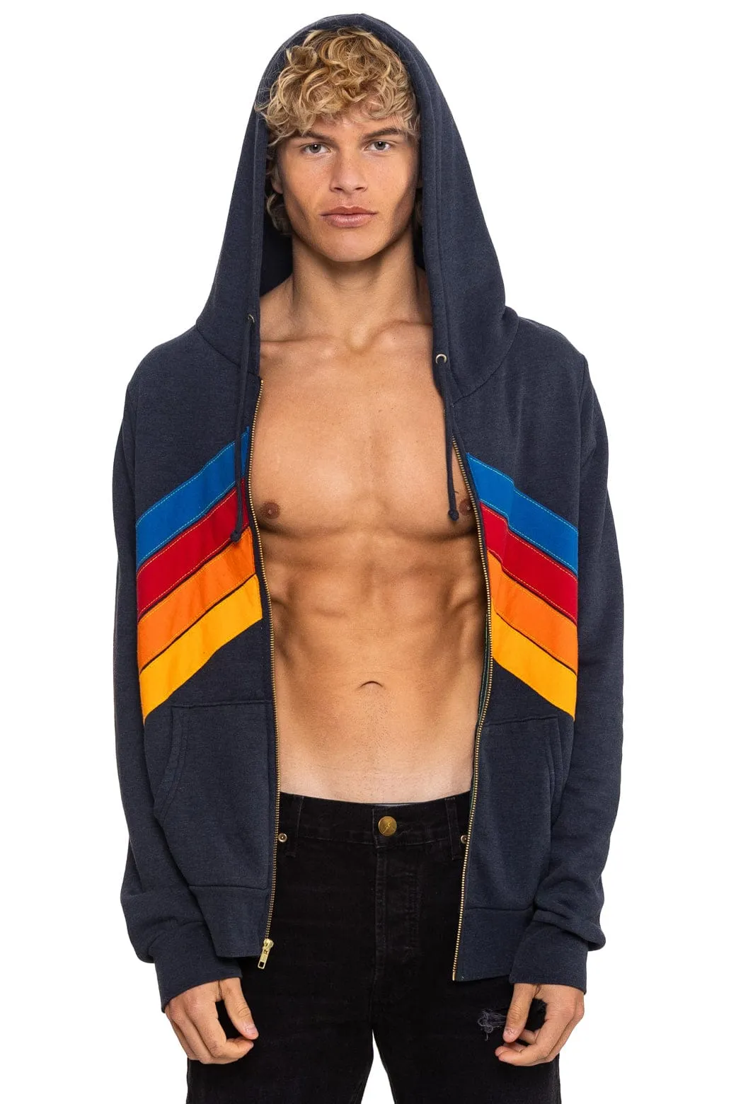 MOUNTAIN STITCH CHEVRON 4 ZIP HOODIE - CHARCOAL sold by Aviator Nation product image thumbnail 2