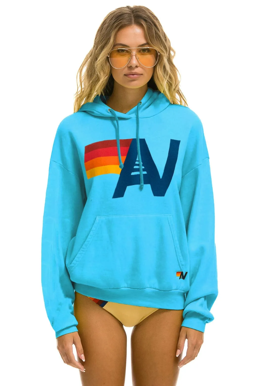 LOGO PULLOVER RELAXED HOODIE - NEON BLUE sold by Aviator Nation