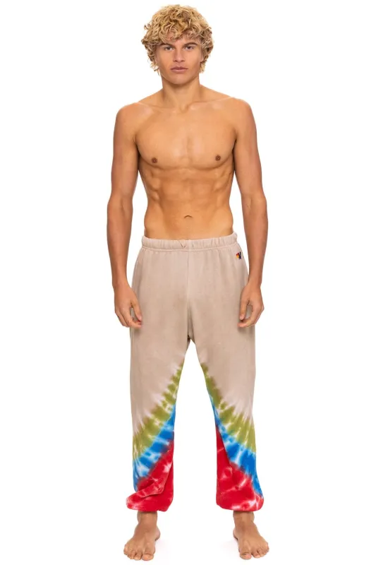 HAND DYED V SWEATPANTS - TIE DYE SAND // BLUE RED sold by Aviator Nation