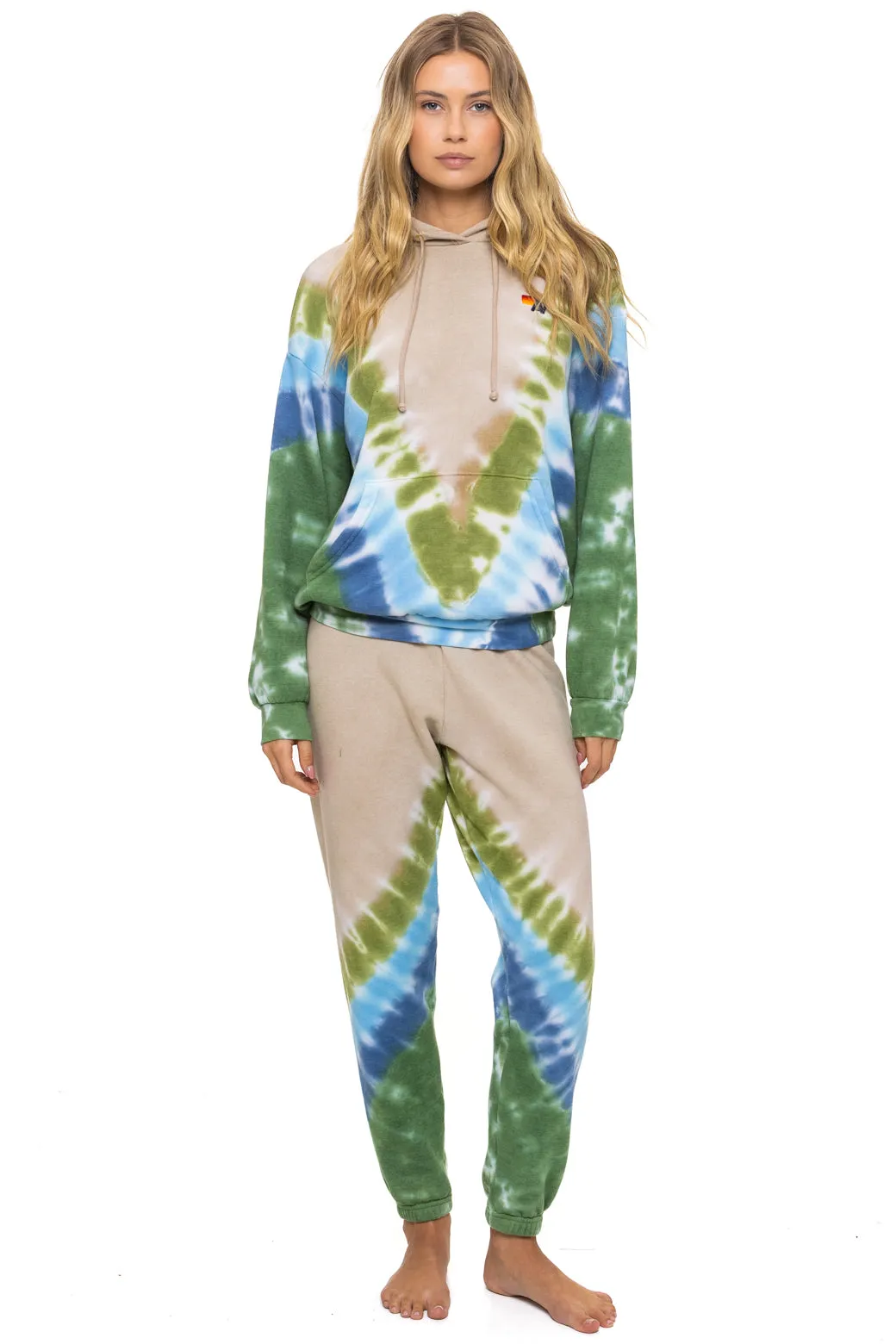 HAND DYED V RELAXED PULLOVER HOODIE - TIE DYE SAND // BLUE GREEN sold by Aviator Nation product image thumbnail 3