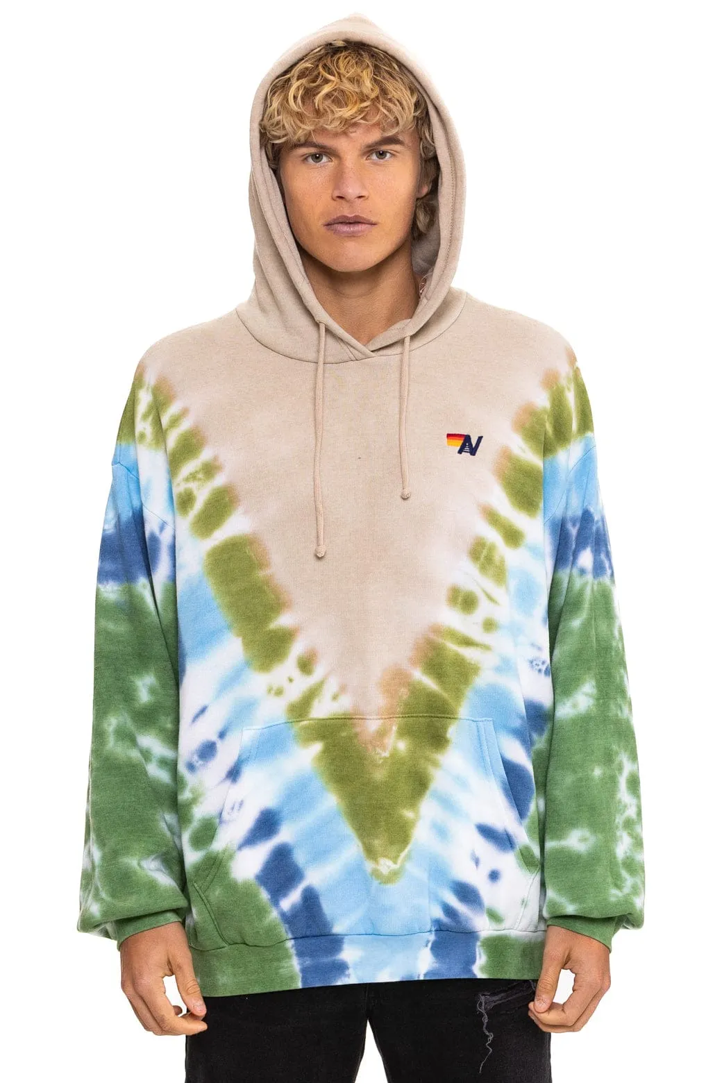 HAND DYED V RELAXED PULLOVER HOODIE - TIE DYE SAND // BLUE GREEN sold by Aviator Nation product image thumbnail 2
