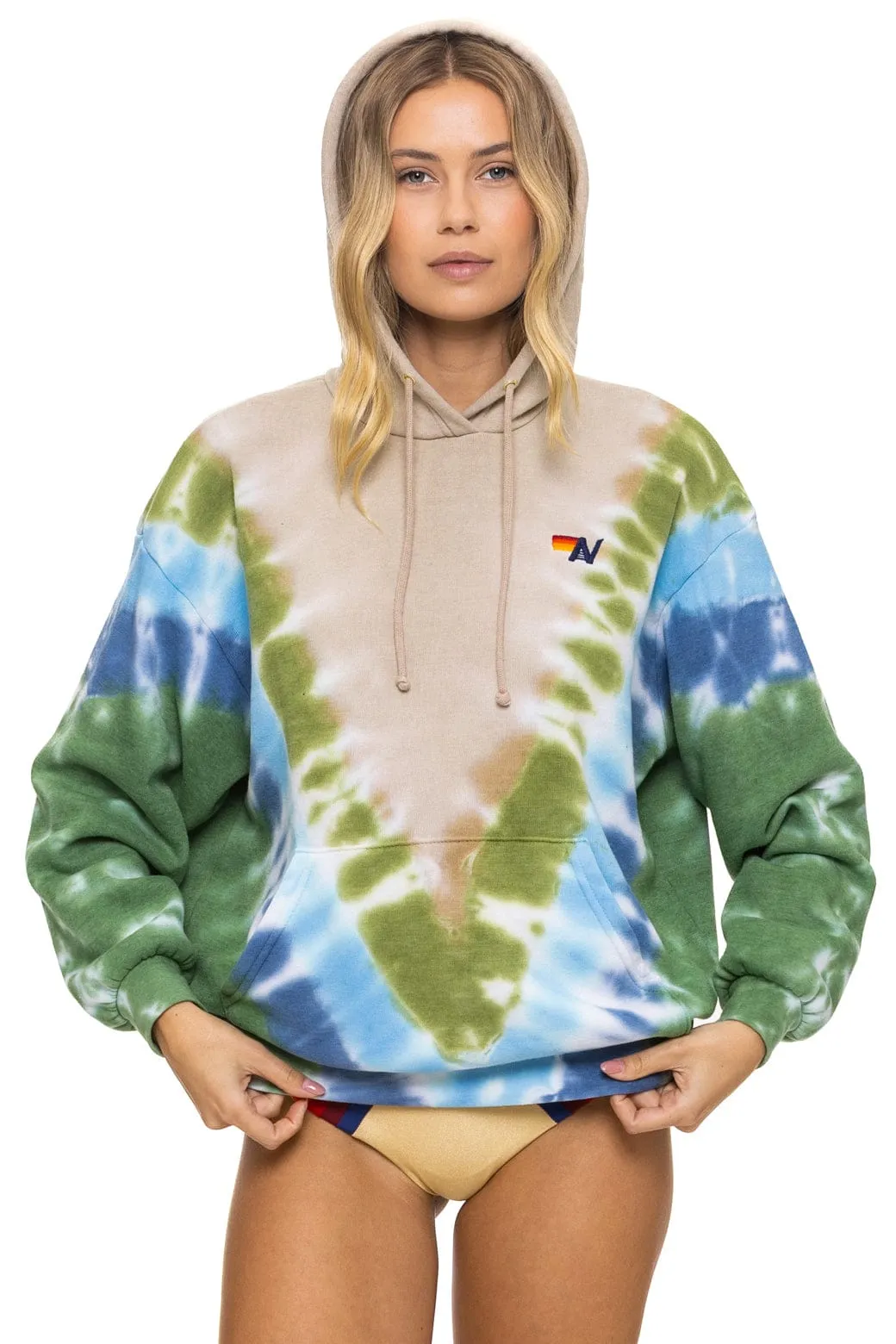 HAND DYED V RELAXED PULLOVER HOODIE - TIE DYE SAND // BLUE GREEN sold by Aviator Nation