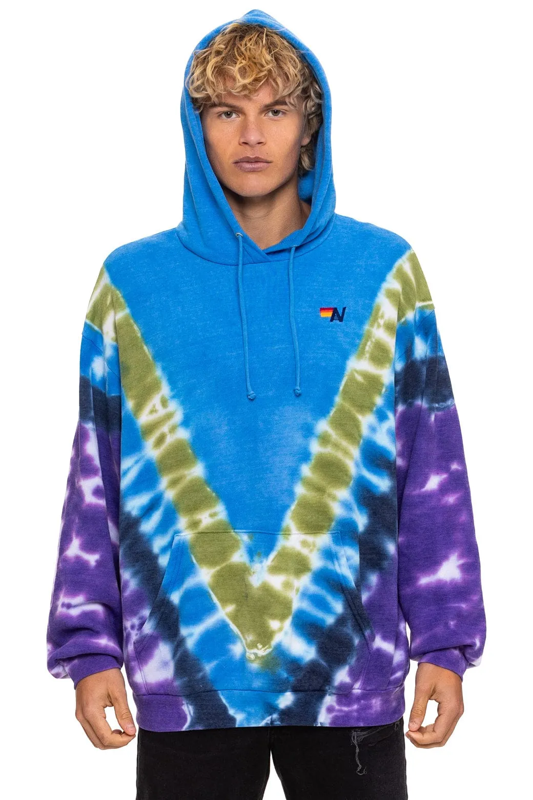 HAND DYED V RELAXED PULLOVER HOODIE - TIE DYE OCEAN // PURPLE sold by Aviator Nation product image thumbnail 2