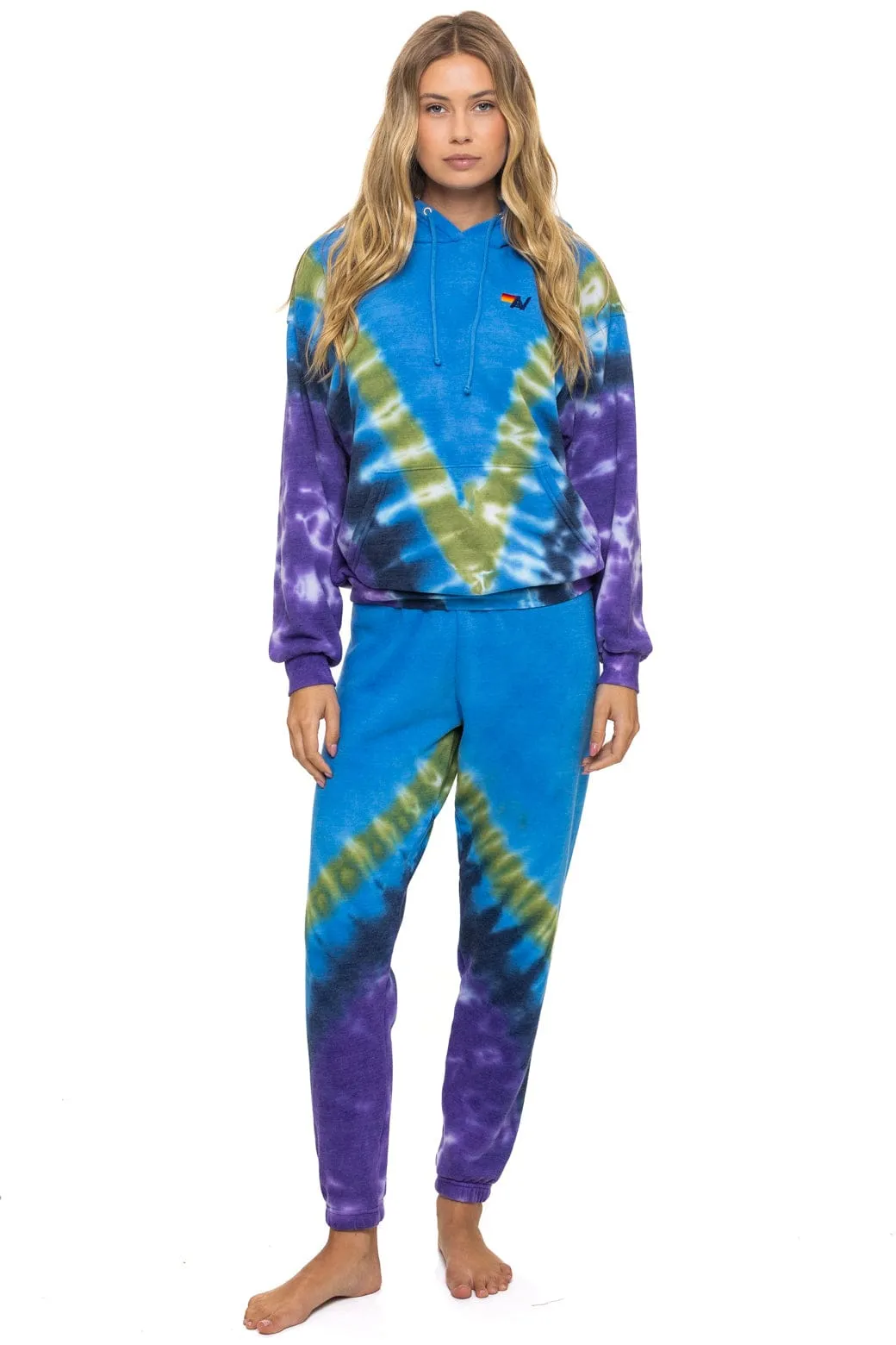 HAND DYED V RELAXED PULLOVER HOODIE - TIE DYE OCEAN // PURPLE sold by Aviator Nation product image thumbnail 3