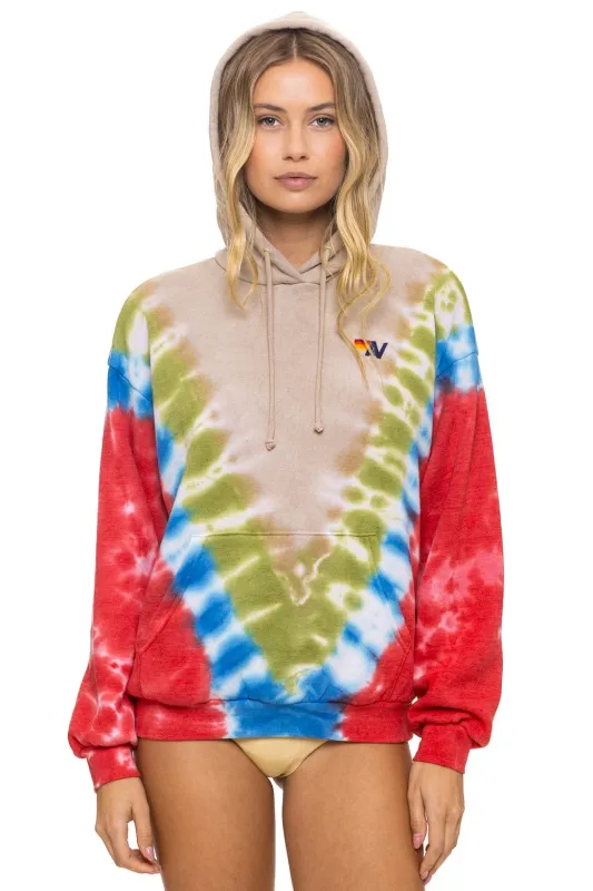 HAND DYED V RELAXED PULLOVER HOODIE - TIE DYE SAND // BLUE RED sold by Aviator Nation