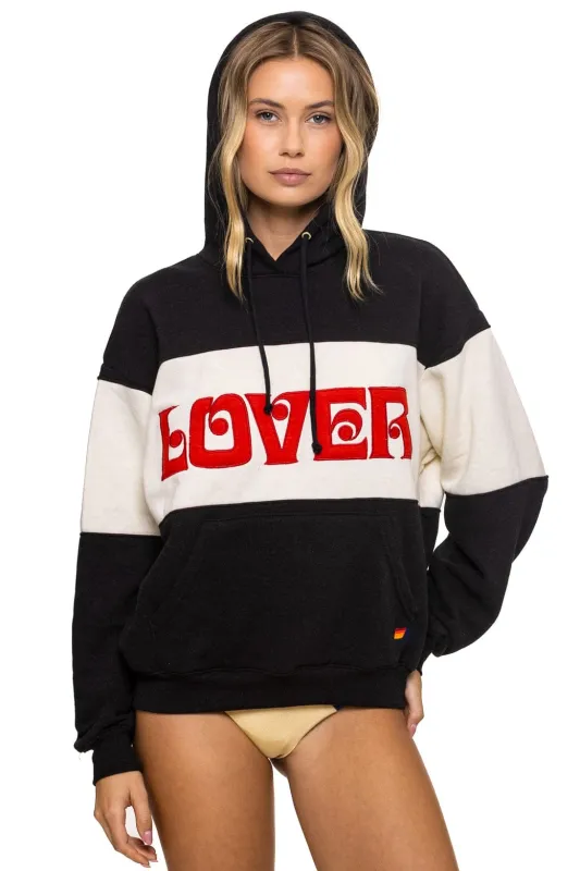 LOVER EMBROIDERY COLOR BLOCK PULLOVER HOODIE RELAXED - BLACK // VINTAGE WHITE sold by Aviator Nation