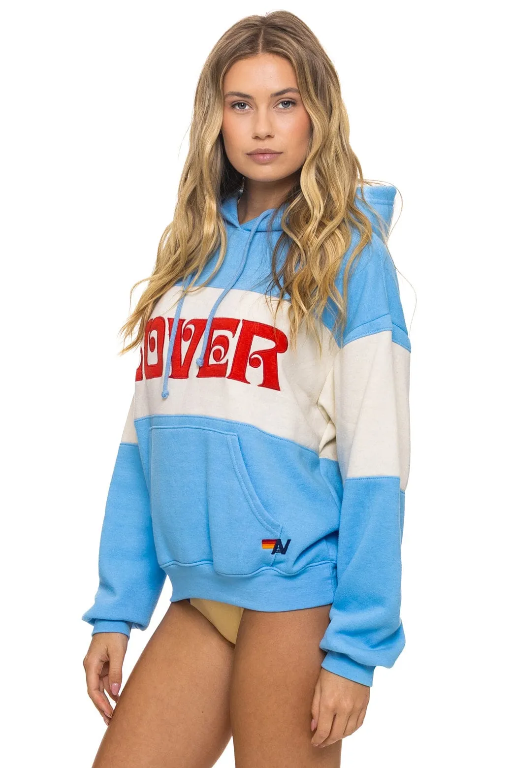 LOVER EMBROIDERY COLOR BLOCK PULLOVER HOODIE RELAXED - SKY // VINTAGE WHITE sold by Aviator Nation product image thumbnail 5