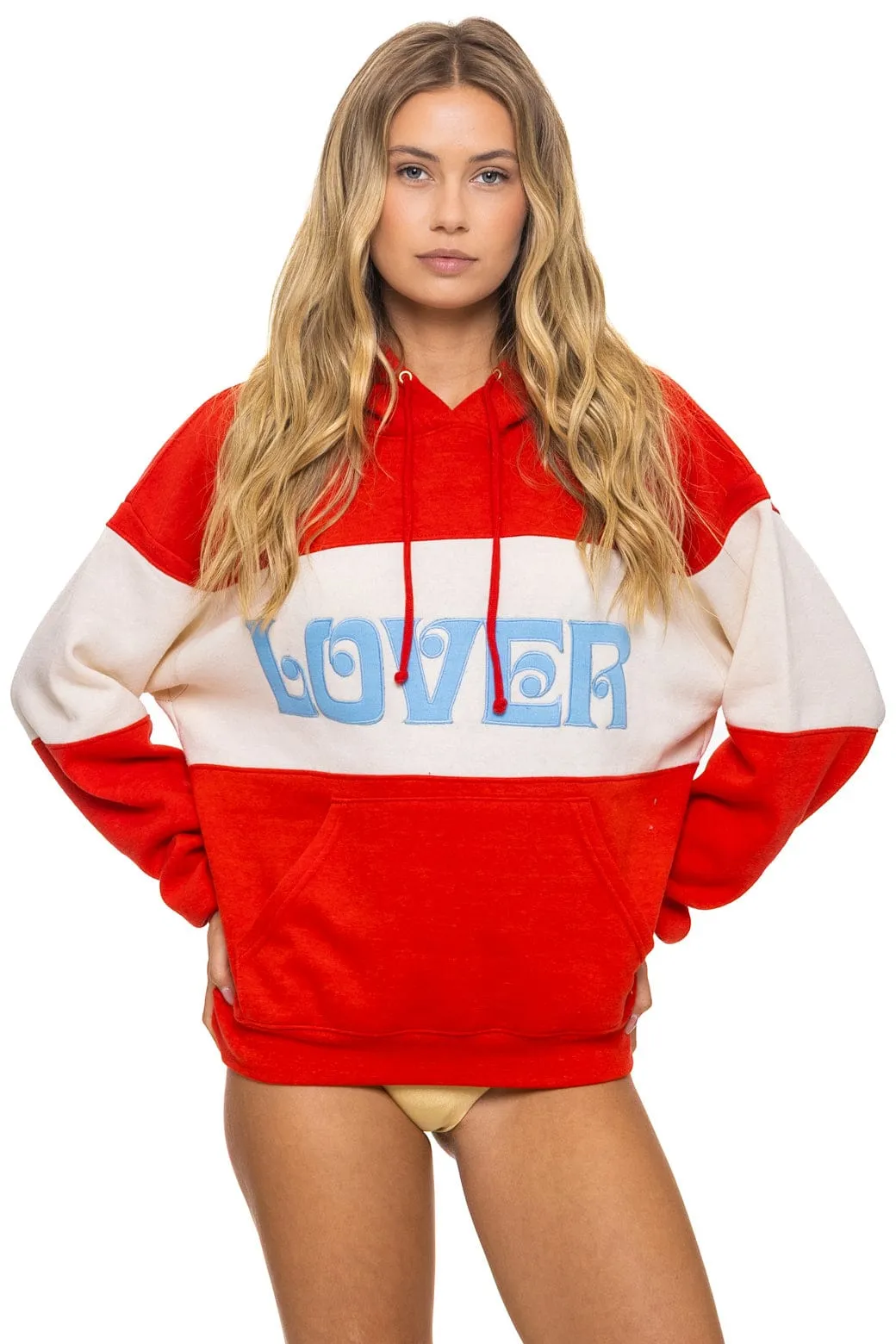 LOVER EMBROIDERY COLOR BLOCK PULLOVER HOODIE RELAXED - RED // VINTAGE WHITE sold by Aviator Nation product image thumbnail 5