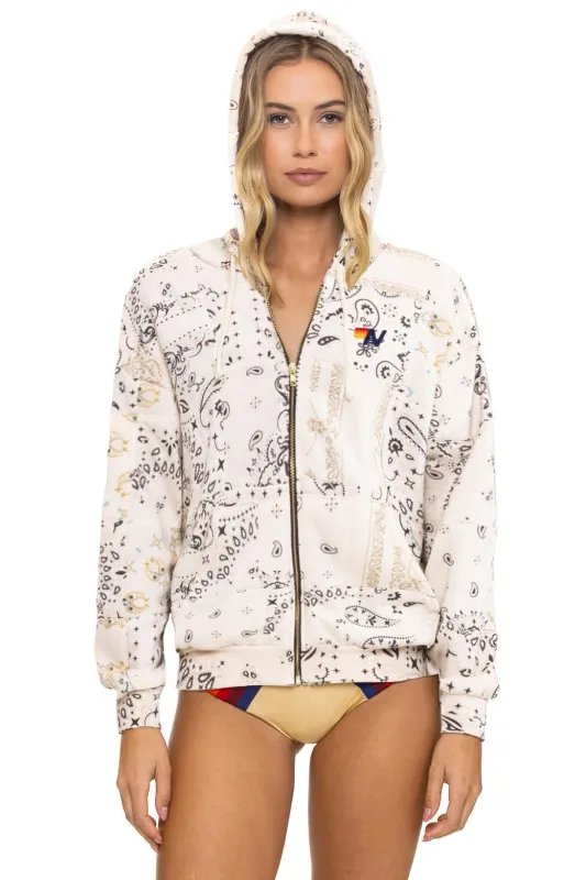 BANDANA QUILTED RELAXED ZIP HOODIE - VINTAGE WHITE sold by Aviator Nation