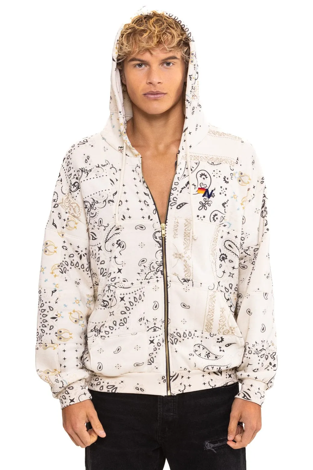 BANDANA QUILTED RELAXED ZIP HOODIE - VINTAGE WHITE sold by Aviator Nation product image thumbnail 2
