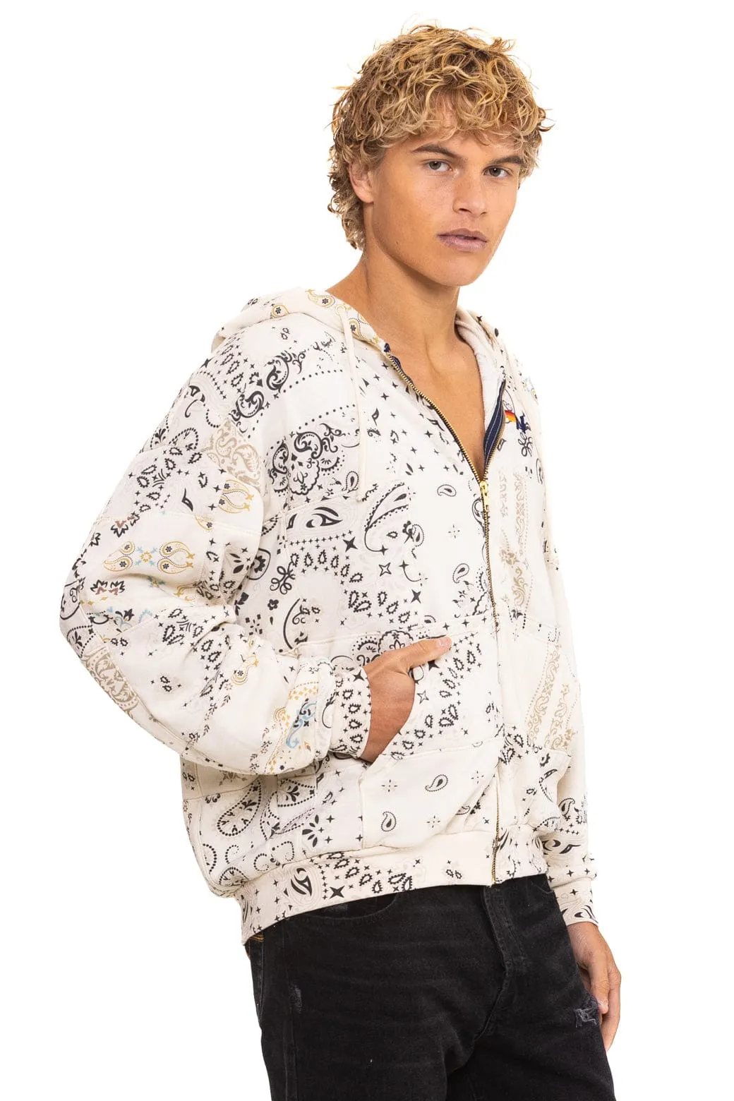 BANDANA QUILTED RELAXED ZIP HOODIE - VINTAGE WHITE sold by Aviator Nation product image thumbnail 5